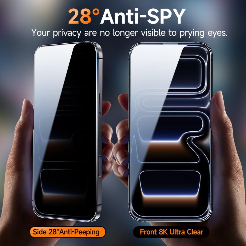 Privora 28° Anti-Spy Privacy Screen Protector, 9D Full Coverage Glass, 2 Pack