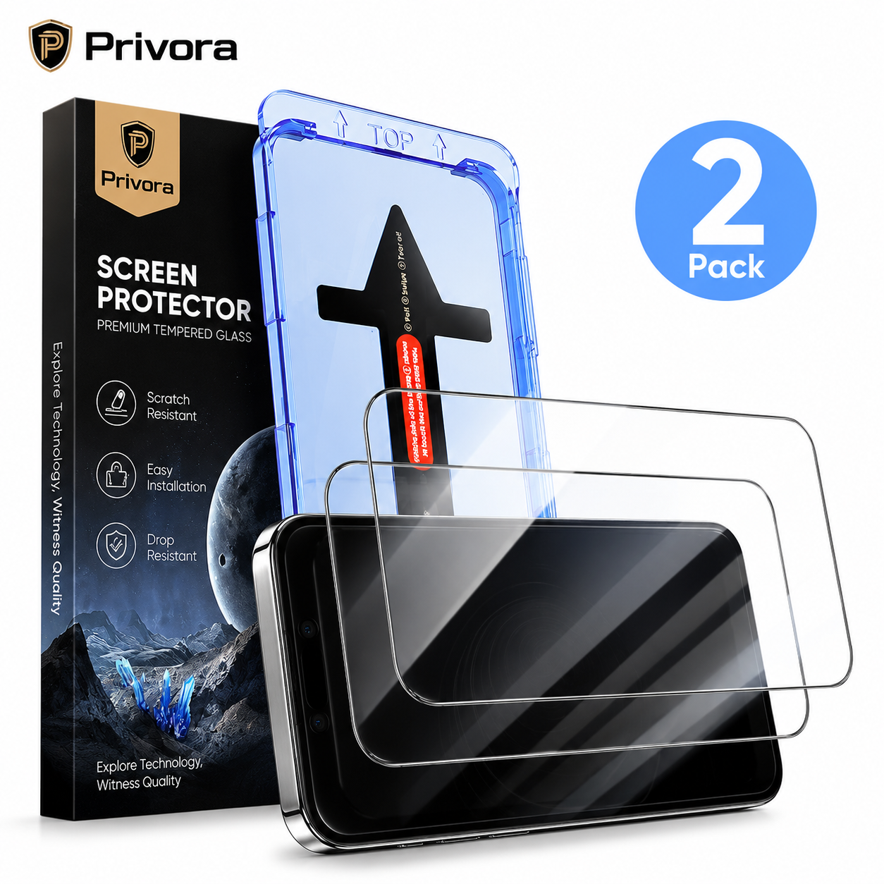 Privora 28° Anti-Spy Privacy Screen Protector, 9D Full Coverage Glass, 2 Pack